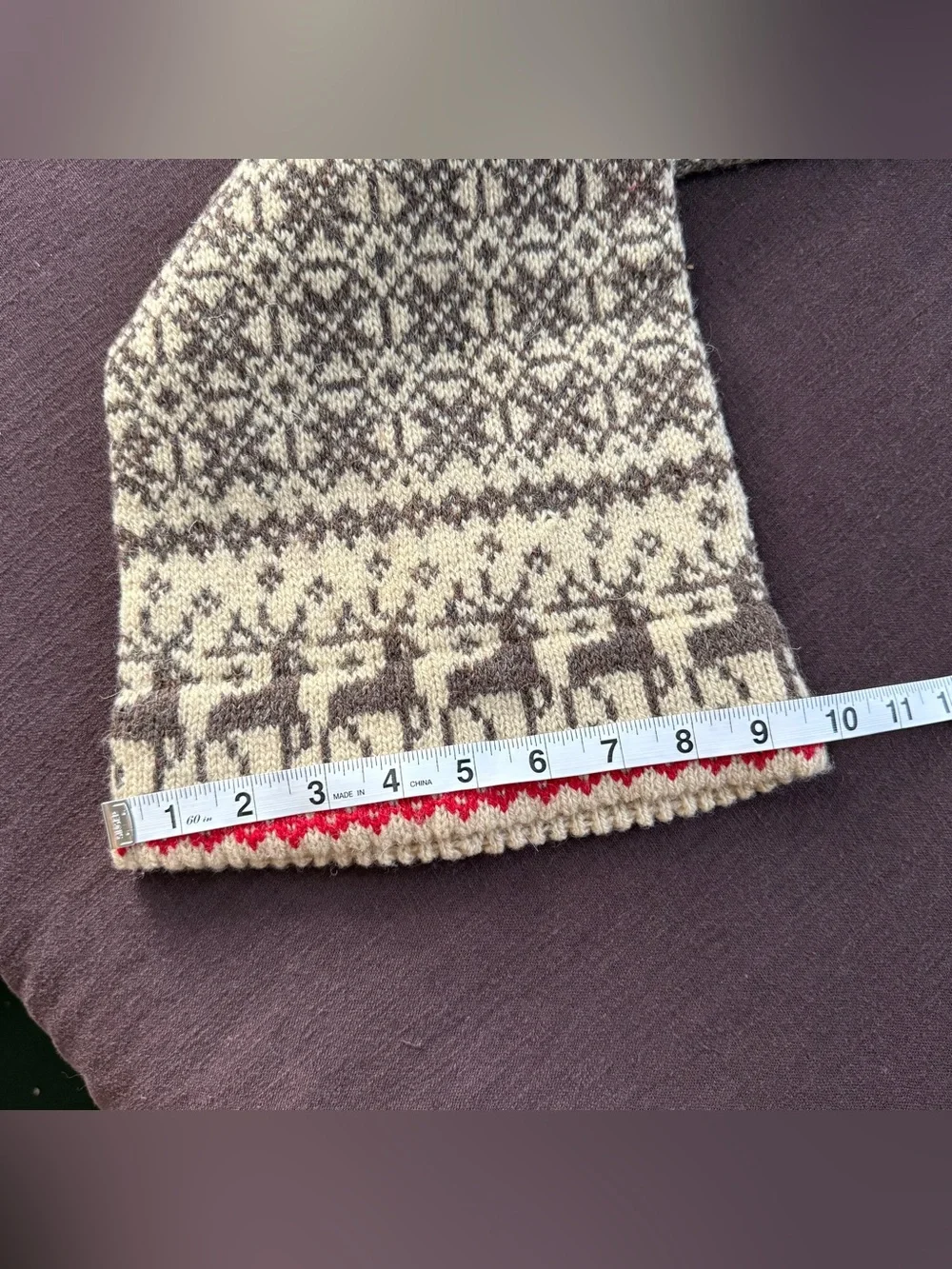 Vintage 60s 70s Nordic Wool Long Reindeer Fair Isle Knit Hat Scandinavian